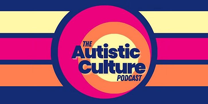 autistic culture logo, bright pink and dark blue circles