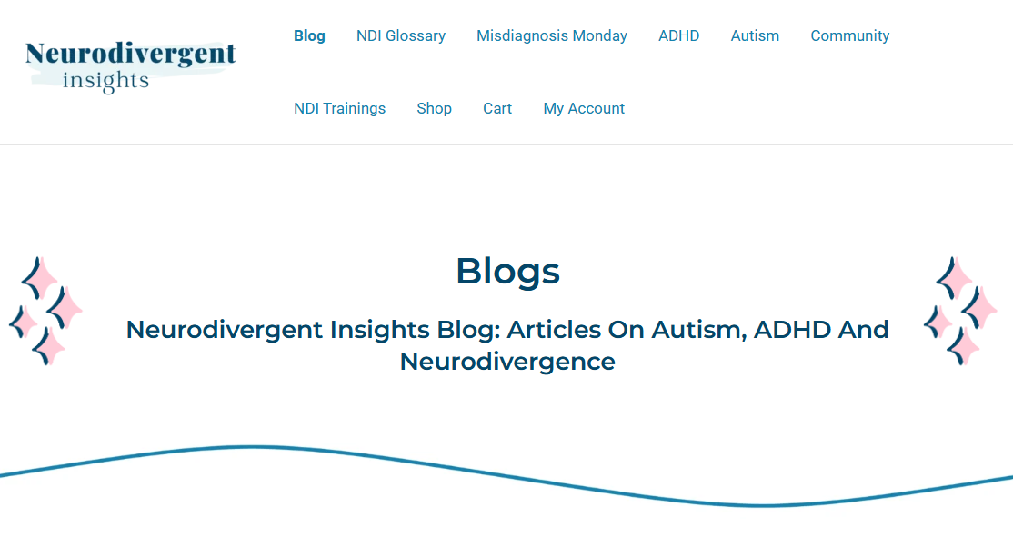 White and blue blog header that says "Neurodivergent Insights Blog: Articles on Autism, ADHD, and Neurodivergence"